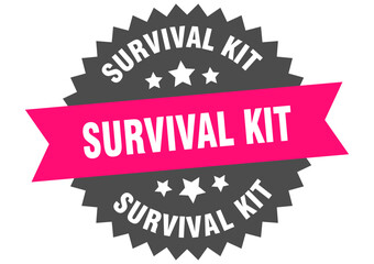 survival kit. survival kit round pink label isolated on transparent background