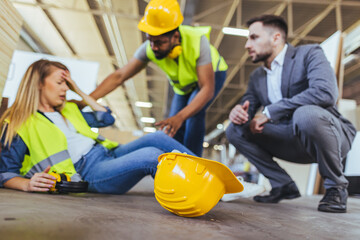 Fototapeta na wymiar Workplace Accident with Workers Aiding Employee on Construction Site