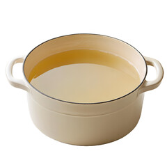 rustic pot with chicken stock on transparent background