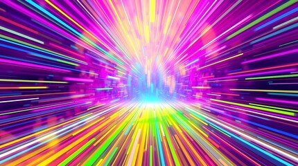Fototapeta premium Abstract vibrant neon light streaks tunnel background. Colorful dynamic energy rays. Futuristic speed effect.