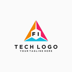 FI Initials Tech Logo Vector Art  Icons  and Graphics