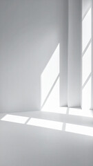 Obraz premium Bright studio background with soft window shadows. Minimal empty room with copy space, ideal for product presentation, beauty mockups, or summer advertising scenes.