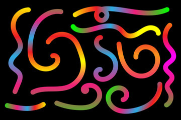 Obraz premium Abstract Color curved Lines with Gradient, hand draw Gradient line shape, Fun colorful line doodle 