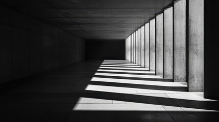 Fototapeta premium Sunlight casting shadows through modern concrete architectural columns