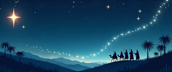 Epiphany Border Design with Magical Star Trails and Three Kings Symbols - Perfect for Text Placement in Photo Stock Concepts with Empty Space on the Left Side