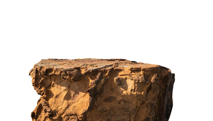 Rock Isolated, Yellow stone podium, Cliff mountain formation on white background well material Design Exhibition platform and Space montage your Product display promotion, Clipping path