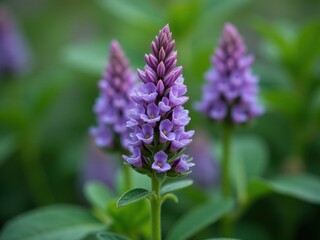 Obraz premium medicinal herbs and berries, traditional medicine Single purple flower with a green stem, standing tall and proud among a sea of other purple flower