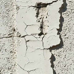 Obraz premium Cracked white stucco wall, sunlit texture, exterior building, possible repair needed