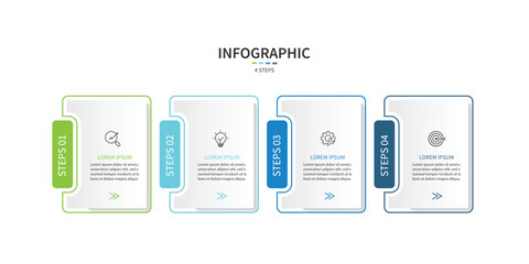 Design template for vector infographic labels with icons and 4 options or steps.	
