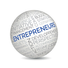 French entrepreneurship concept sphere with business and startup keywords