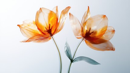 Fototapeta premium 3D two spring flowers on white background. Wild flowers, spring grass seamless pattern 3d realistic. Minimal scene for model products, stage showcase, promotion display.