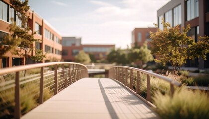 Fototapeta premium Tranquil Pathway Modern Architecture's Serene Pedestrian Bridge