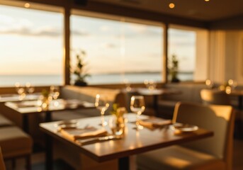 夕日輝く海辺レストラン 穏やかで美しい空間 上質な時間