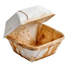 Discarded takeout container stained with grease