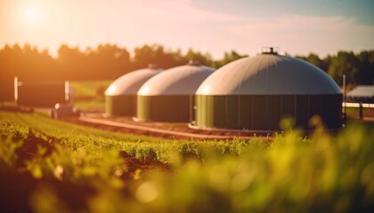 Biogas Digesters on a Farm at Sunset Sustainable Energy Production