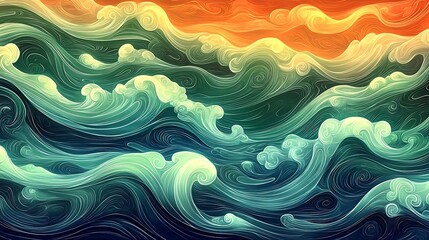 Obraz premium Abstract ocean waves sunset background