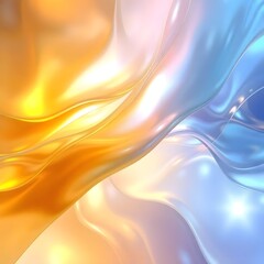 Dreamy abstract artwork, iridescent colors, warm golds and cool blues, ethereal fluid forms, interplay of light and shadow art illustration design