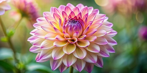 Obraz premium Cream & Pink-Purple Dahlia Close-up: Soft Focus Flower Bloom