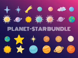 Hand-drawn watercolor galaxy space bundle with planet and star, illustrator vector