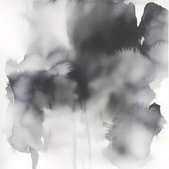 Abstract grayscale watercolor painting of organic forms.