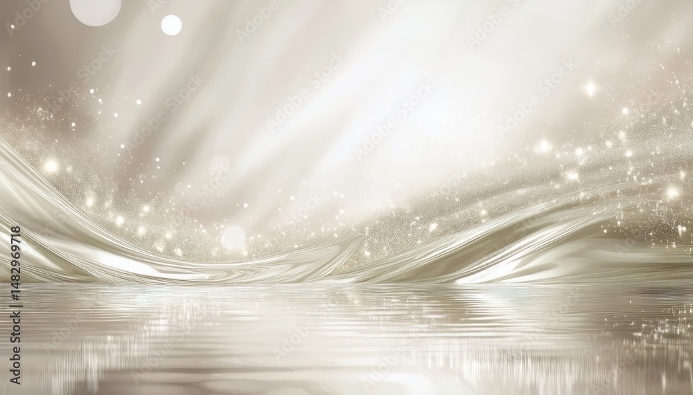 Aufkleber luxurious pearl wave with glowing bokeh and fluid metallic textures for elegant web design, print background, or premium branding

