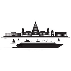 Vector Cuba skyline. Travel Cuba famous landmarks. Business and tourism concept for presentation, banner, web site. Vector black silhouette. with white background