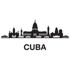 Vector Cuba skyline. Travel Cuba famous landmarks. Business and tourism concept for presentation, banner, web site. Vector black silhouette. with white background