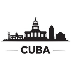 Vector Cuba skyline. Travel Cuba famous landmarks. Business and tourism concept for presentation, banner, web site. Vector black silhouette. with white background