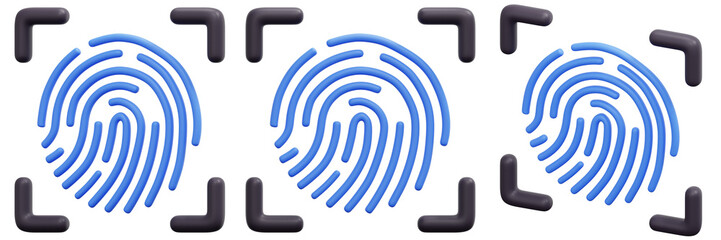 Set of Blue Fingerprint Scans 3d Render Icon Illustration