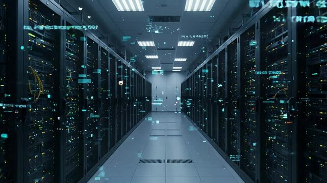 Data center server room corridor for cloud computing and technology