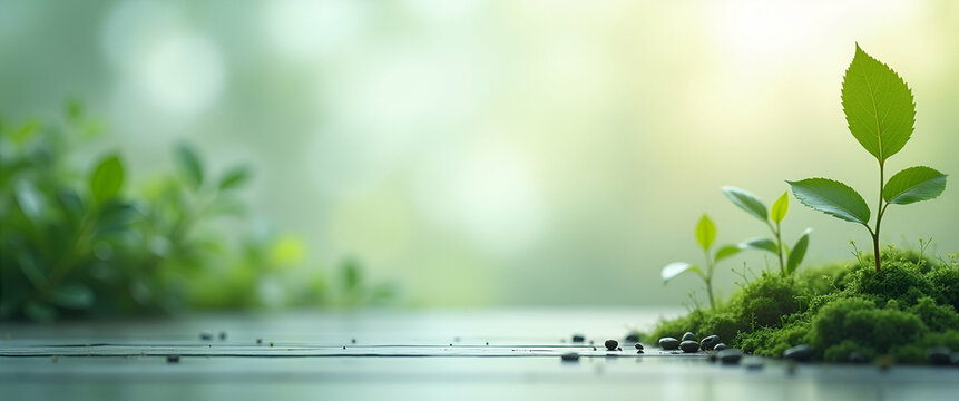 Refined finance backdrop showcasing underwriters designing green insurance solutions minimal composition with ample open space for brand or copy emphasizing eco friendly policies nature based risk cov