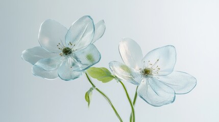 Obraz premium 3D two spring flowers on white background. Wild flowers, spring grass seamless pattern 3d realistic. Minimal scene for model products, stage showcase, promotion display.