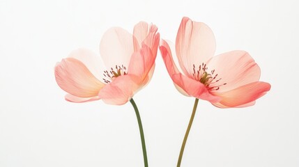 Obraz premium 3D two spring flowers on white background. Wild flowers, spring grass seamless pattern 3d realistic. Minimal scene for model products, stage showcase, promotion display.