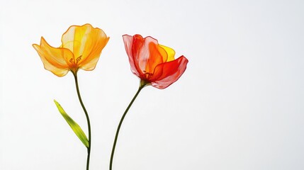 Obraz premium 3D two spring flowers on white background. Wild flowers, spring grass seamless pattern 3d realistic. Minimal scene for model products, stage showcase, promotion display.