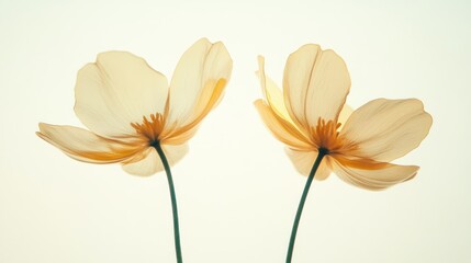 Obraz premium 3D two spring flowers on white background. Wild flowers, spring grass seamless pattern 3d realistic. Minimal scene for model products, stage showcase, promotion display.