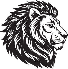 Lion Head Silhouette Vector, Wild Animal Head Design.