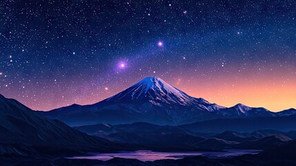 A breathtaking mountain range under a vibrant night sky.