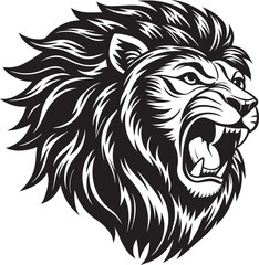 Lion Head Silhouette Vector, Wild Animal Head Design.