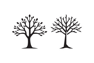 Fototapeta premium Minimalistic Tree Silhouette SVG Branches with Leaves Vector Clipart for Nature, Fall and Crafting Projects
