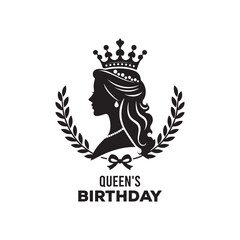 Obraz premium Queen's Birthday Silhouette Vector Illustration, Solid White Background.