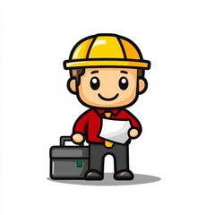 Smiling Cartoon Engineer with Blueprints and Briefcase