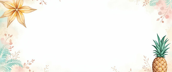 Beach party invitation clipart with tropical motifs watercolor illustration handdrawn style white background concept as Handdrawn watercolor illustration of beach party invitation with tropical motifs