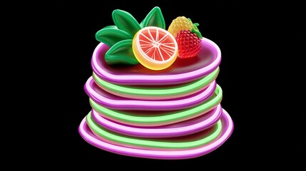 Neon Fruit Pancakes Delicious Digital Treat.