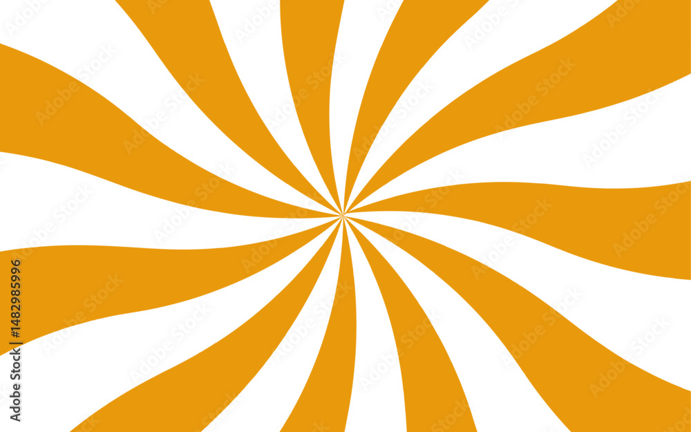 Poster abstract vivid, hypnotic background with a central radial burst design. orange and white wavy rays. 