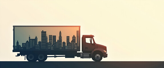 Photo realistic double exposure of a delivery truck silhouette and a bar graph, symbolizing distribution cost management and financial analysis, with ample copy space.