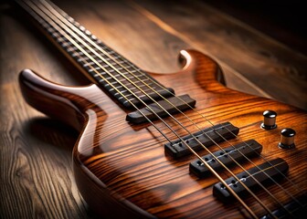 Fototapeta premium Close-up of Unique Wood Grain Bass Guitar - Musical Instrument Stock Photo