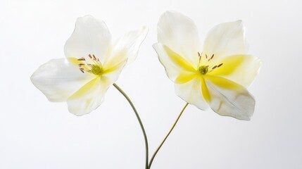 Obraz premium 3D colorful two spring flowers on white background. Wild flowers, spring grass seamless pattern 3d realistic. Minimal scene for model products, stage showcase, promotion display.