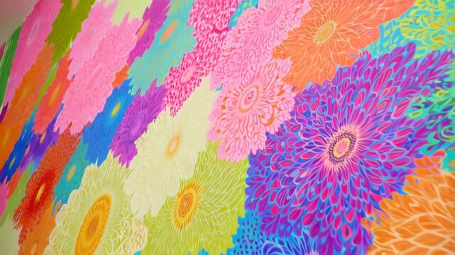 Vibrant array of colorful floral patterns and textures creating a lively and cheerful artistic backdrop.