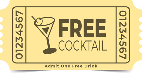Drink Ticket Template. Admit One. Vector Design.
