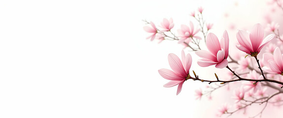 Naklejka premium Tall Magnolia Tree in Full Bloom with Light Pink Flowers - Delicate Watercolor Spring Concept with Empty Space for Text